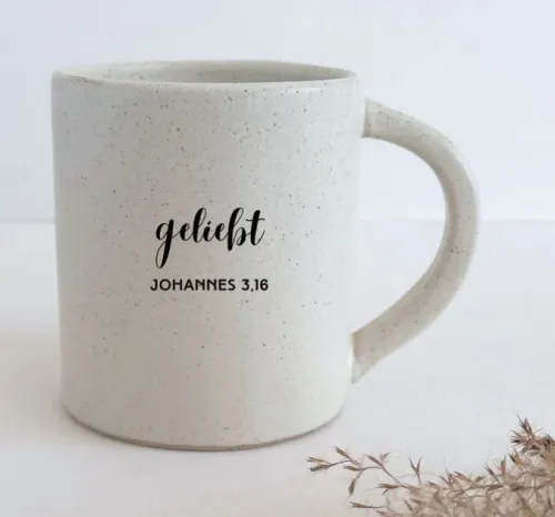 Tasse Biggy - geliebt - Steingut, beige gesprenkelt, 400ml