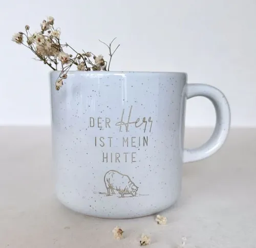 Tasse Shiny - Der Herr ist mein Hirte - Steingut lakiert, weiss gesprenkelt, 320ml