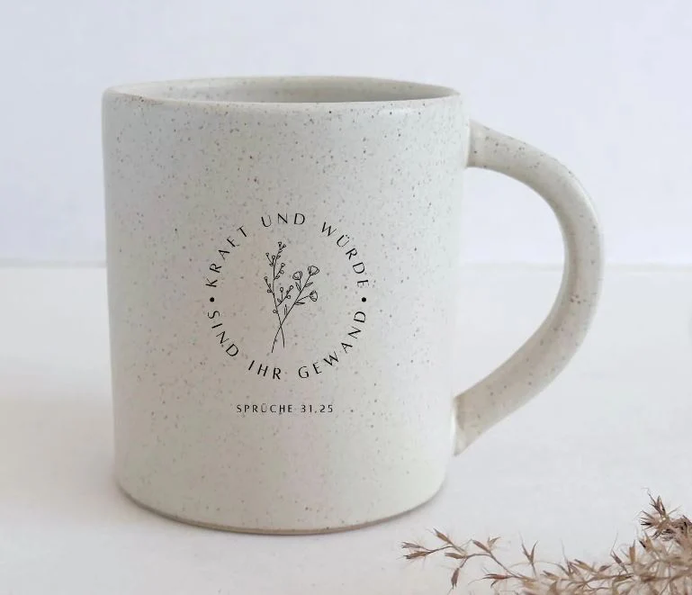 Tasse Biggy - Kraft und Würde - Steingut, beige gesprenkelt, 400ml