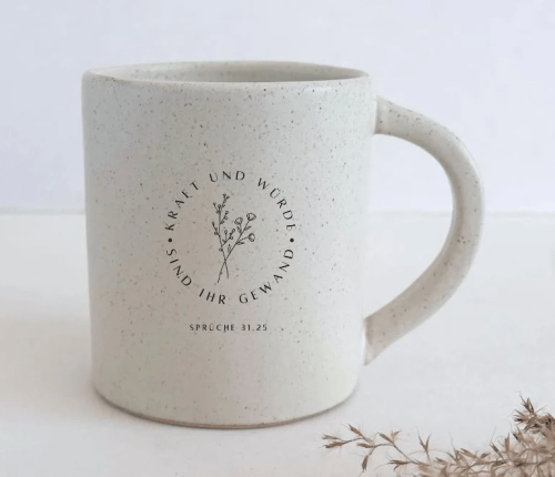 Tasse Biggy - Kraft und Würde - Steingut, beige gesprenkelt, 400ml