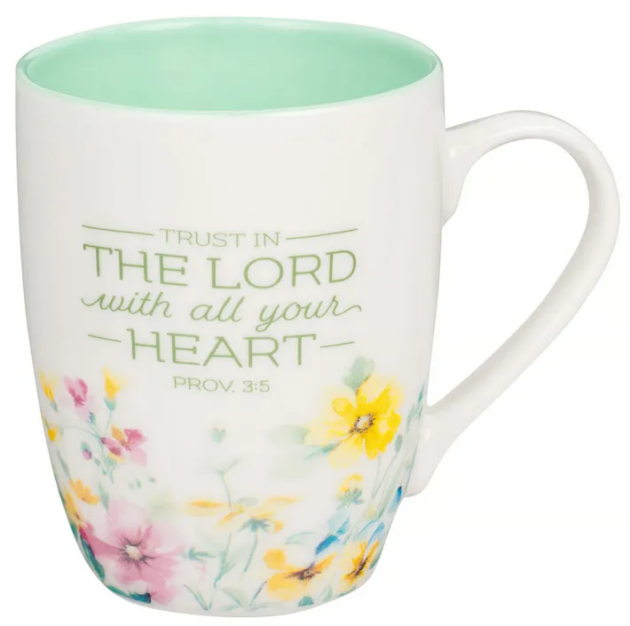 Tasse - Vertraue auf den Herrn - grün, Blumen, 355ml