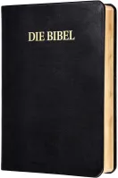 Allemand, Bible Schlachter 2000, grandes lettres, cuir, tranche or, noire, reliure cousue