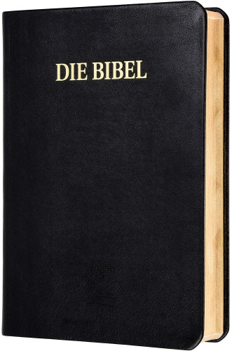 Allemand, Bible Schlachter 2000, grandes lettres, cuir, tranche or, noire, reliure cousue