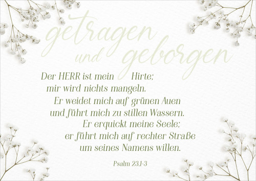 Postkarte getragen und geborgen - Psalm 23. 1-3