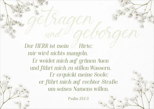 Postkarte getragen und geborgen - Psalm 23. 1-3