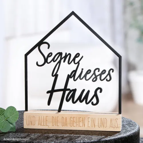 Segne dieses Haus - Standdeko aus Metall mit Holzleiste