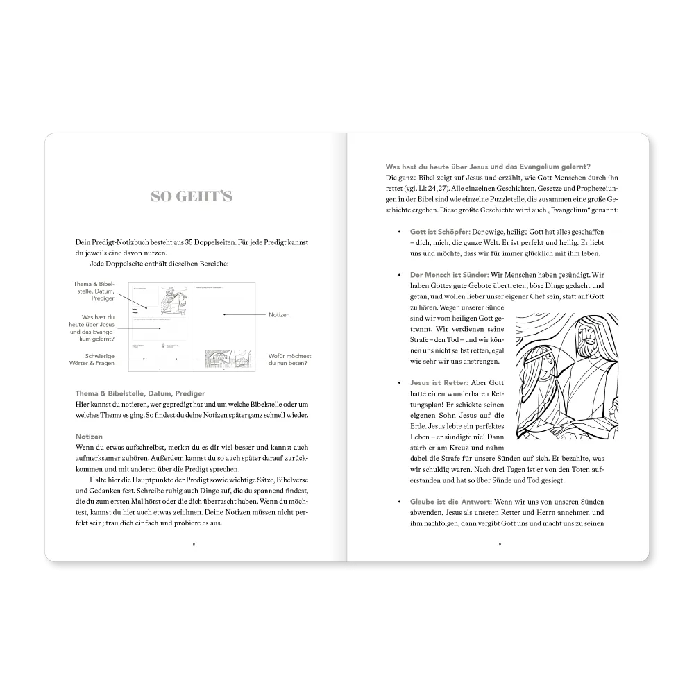 Predigt-Notizbuch für Kinder - Mit Fragen und Ausmalbildern