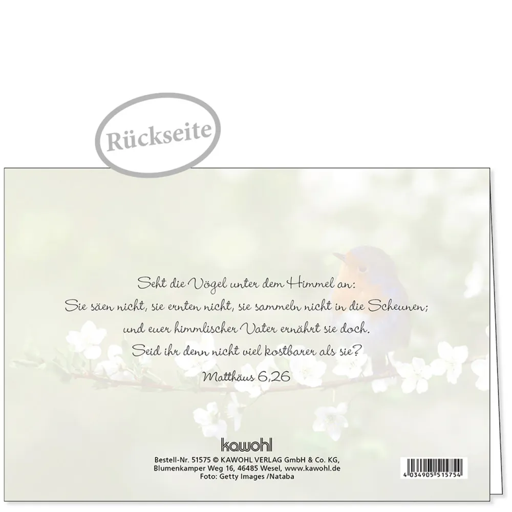 Faltkarte - Gottes Segen zum Geburtstag - Vogel - mit Umschlag