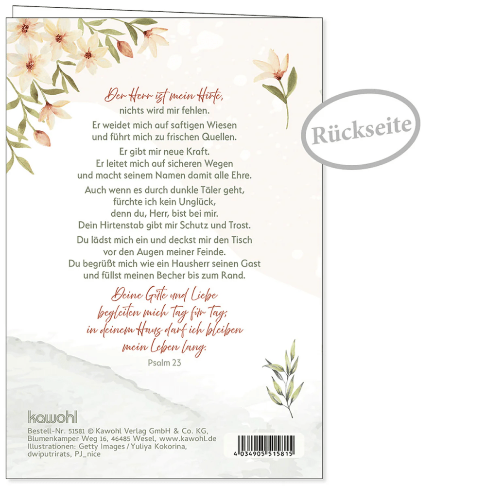 Faltkarte - Zum Geburtstag Gottes Segen - Psalm 23 - mit Umschlag
