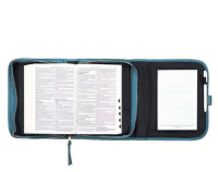 Bibelhülle M mit Notizblock und Stift - Glaube - blau Blumen