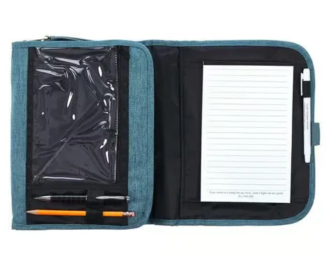 Bibelhülle M mit Notizblock und Stift - Glaube - blau Blumen