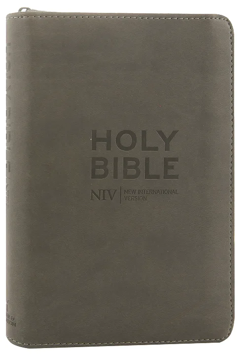 Anglais, Bible, New International Version, NIV, similicuir, gris charbon, fermeture éclair