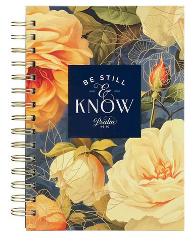 Notizbuch - Be still and know / Sei still und wisse - mit Spiralbindung, blau, Rosen