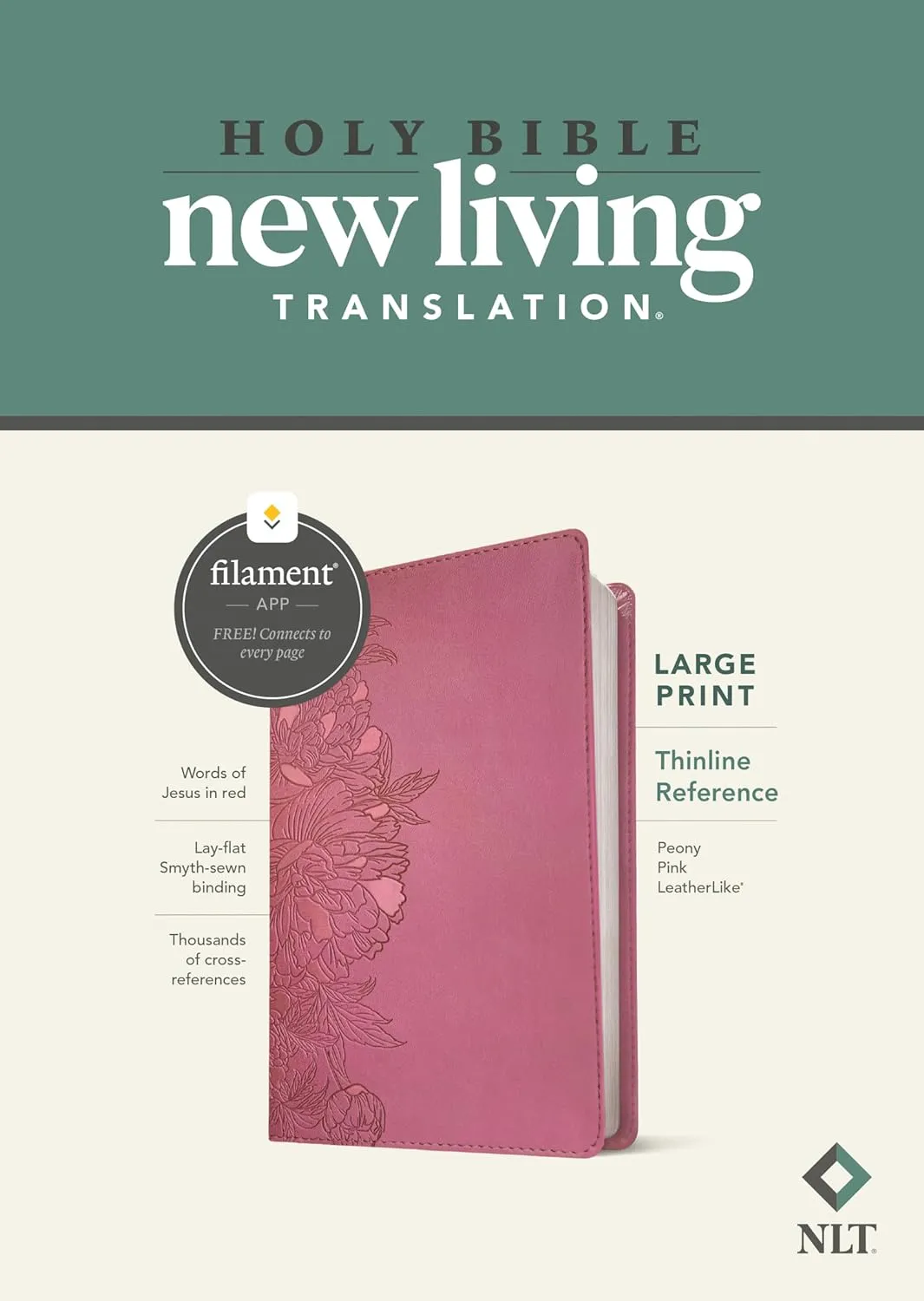 Anglais, Bible, New Living Translation, gros caractères, Filament Edition, similicuir rose...