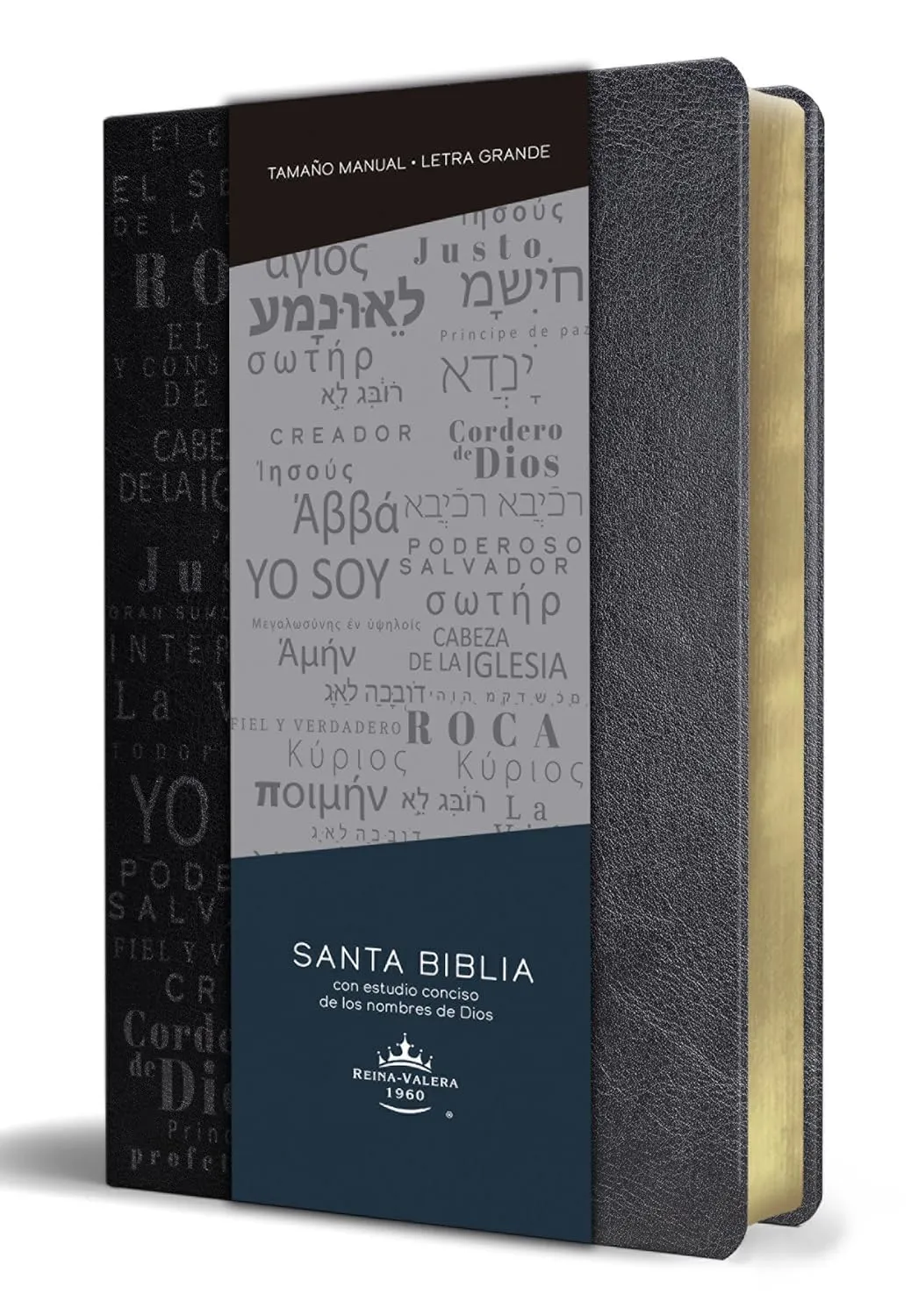 Espagnol, Bible Reina Valera 1960, moyen format, gros caractères, similicuir noir, motifs noms de...