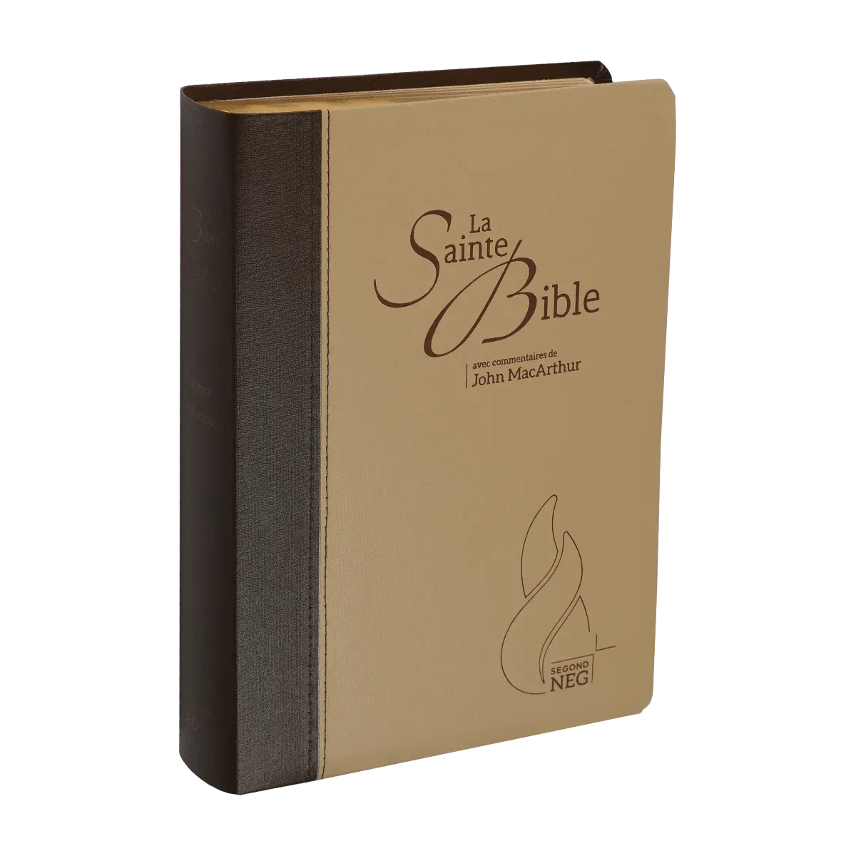 Bible d'étude Segond NEG MacArthur - couverture souple brun/beige, tranche or, onglets