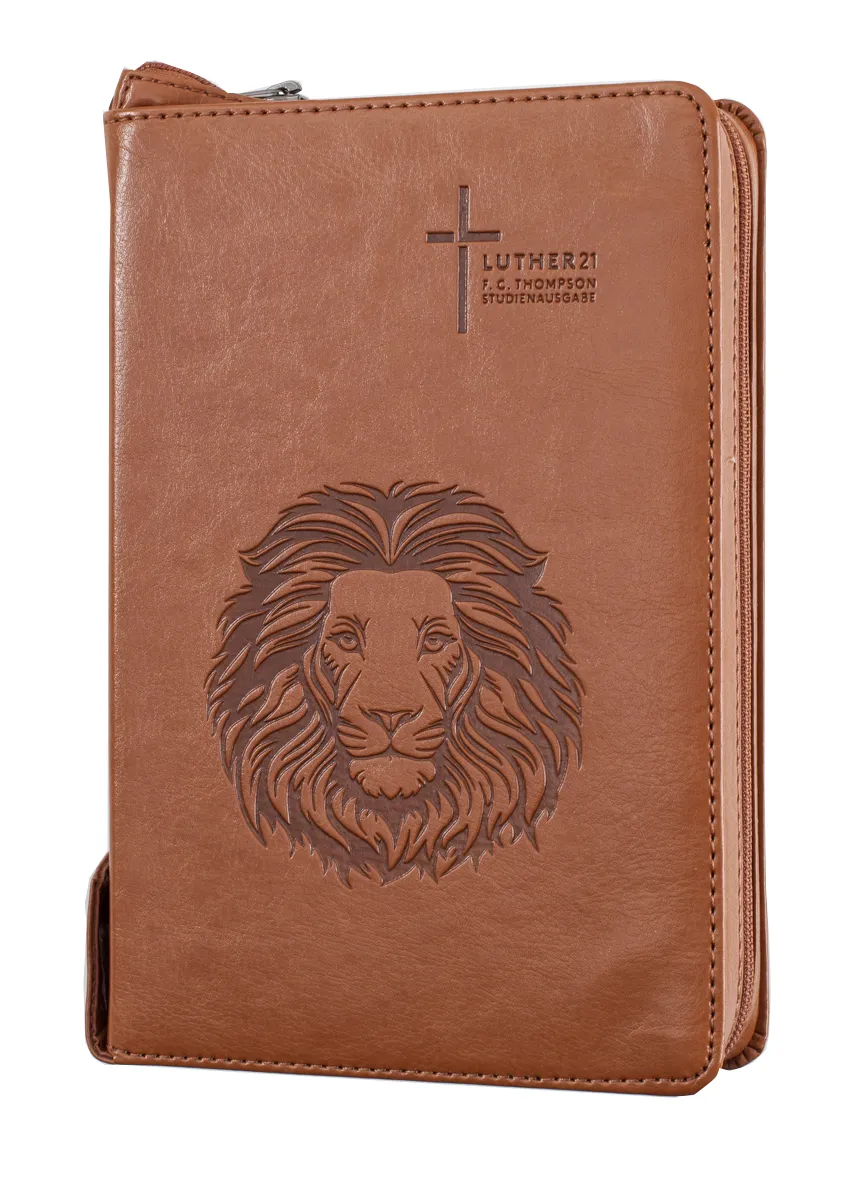 Luther 21 - F.C. Thompson Studienbibel - Kunstleder braun mit Löwenkopf, Reissverschluss,...