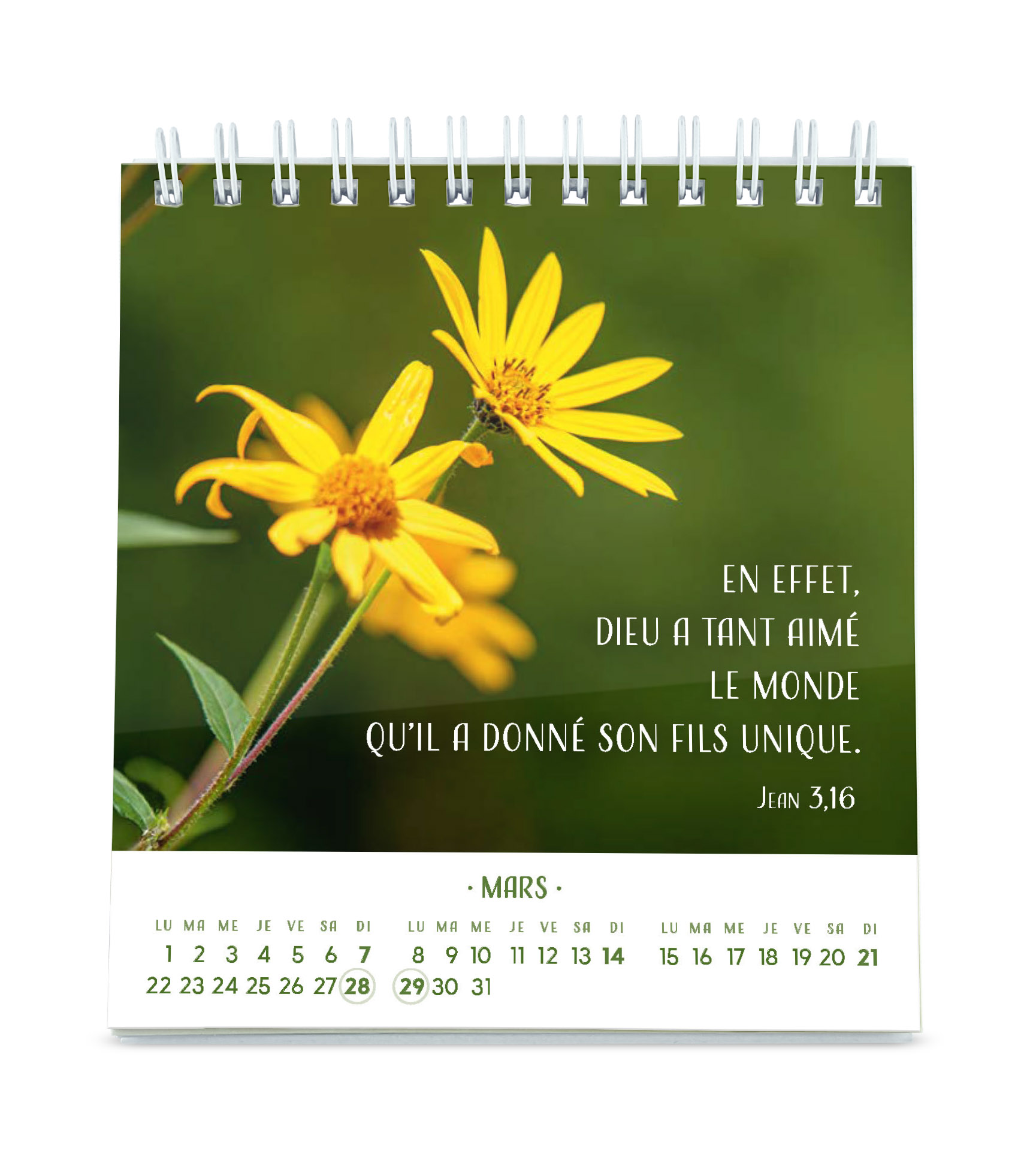 Pensées fleuries - calendrier de table