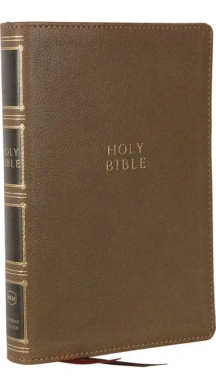 English, NKJV, Reference Bible, Classic Verse-by-Verse, Center-Column - Similicuir brun, tranche...