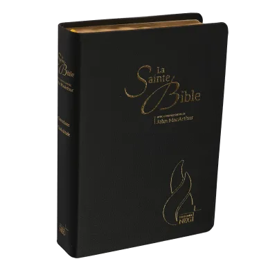 Bible d'étude Segond NEG MacArthur, noire - couverture souple, cuir véritable, tranche or, avec...