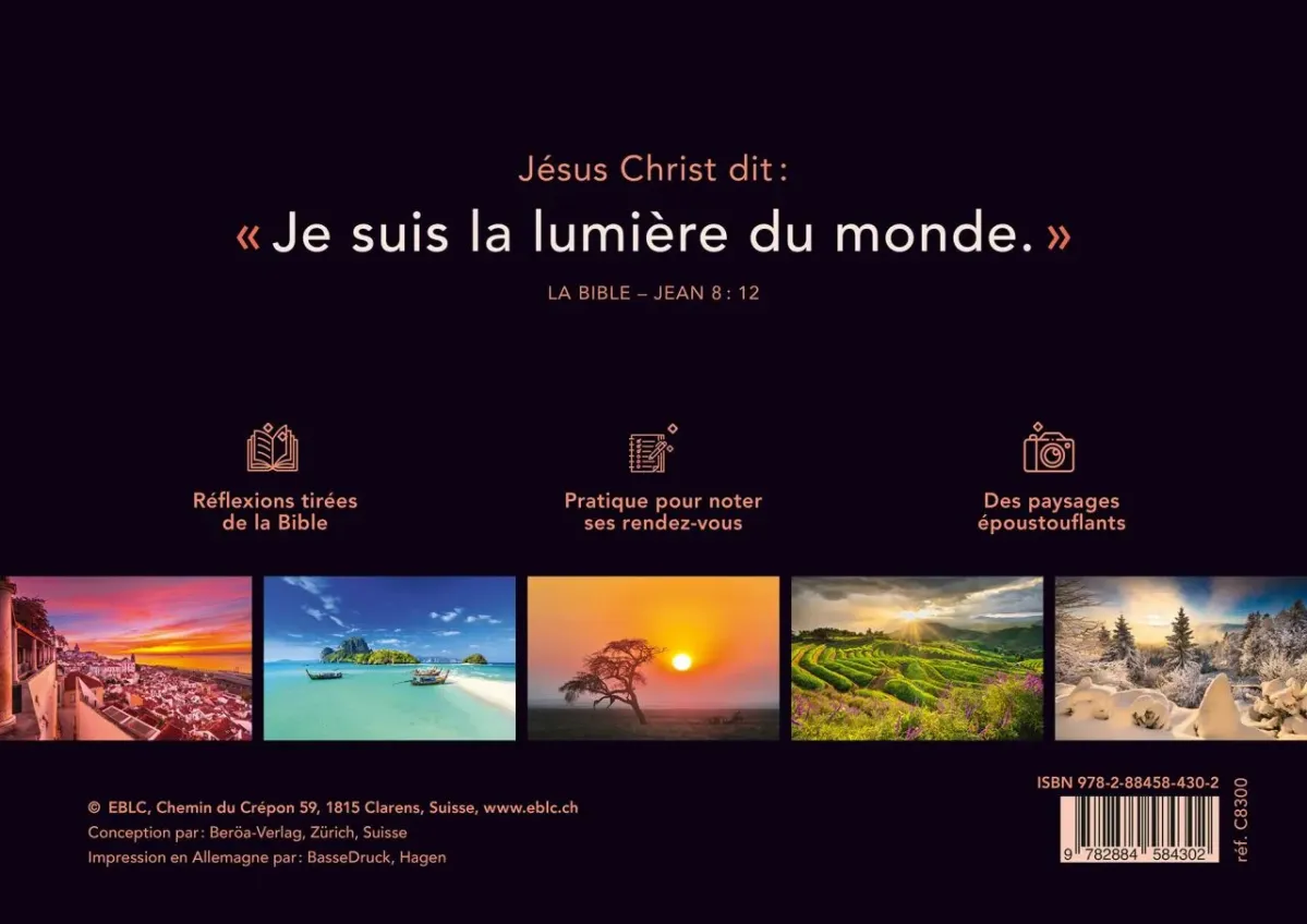 Lumière de vie, calendrier mensuel évangélique - Format : fermé A4 / ouvert A3