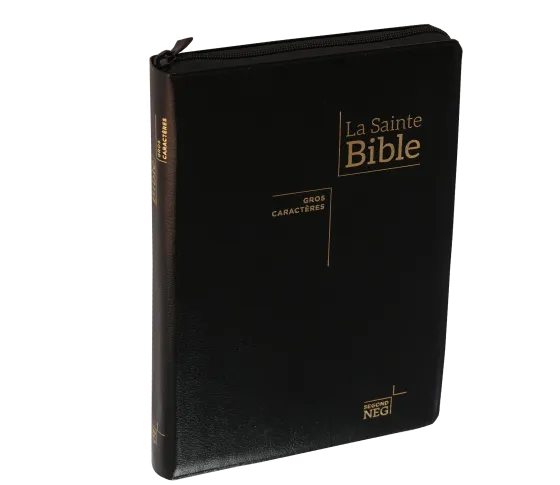 Bible Segond NEG, gros caractères, noire - Couverture souple, fibrocuir, tranche or, avec onglets...