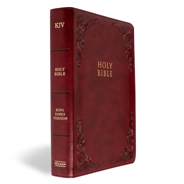 Anglais, Bible King James Version, gros caractères, similicuir, bordeaux, tranche or, onglets