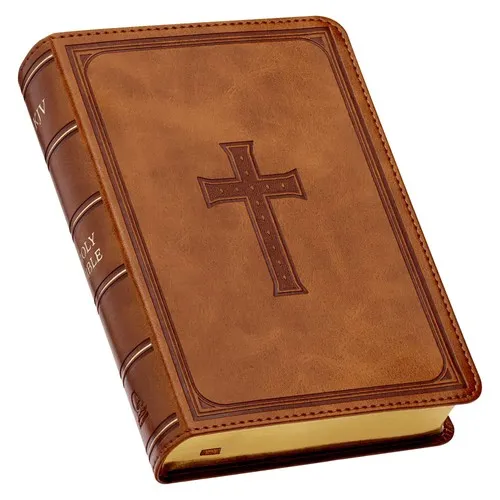 Anglais, Bible King James Version, gros caractères compact, similicuir, brune avec motif croix,...