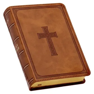Anglais, Bible King James Version, gros caractères compact, similicuir, brune avec motif croix,...