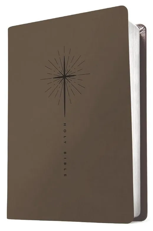 Anglais, Bible, New Living Translation, similicuir taupe, motif croix, paroles de jésus en rouge...