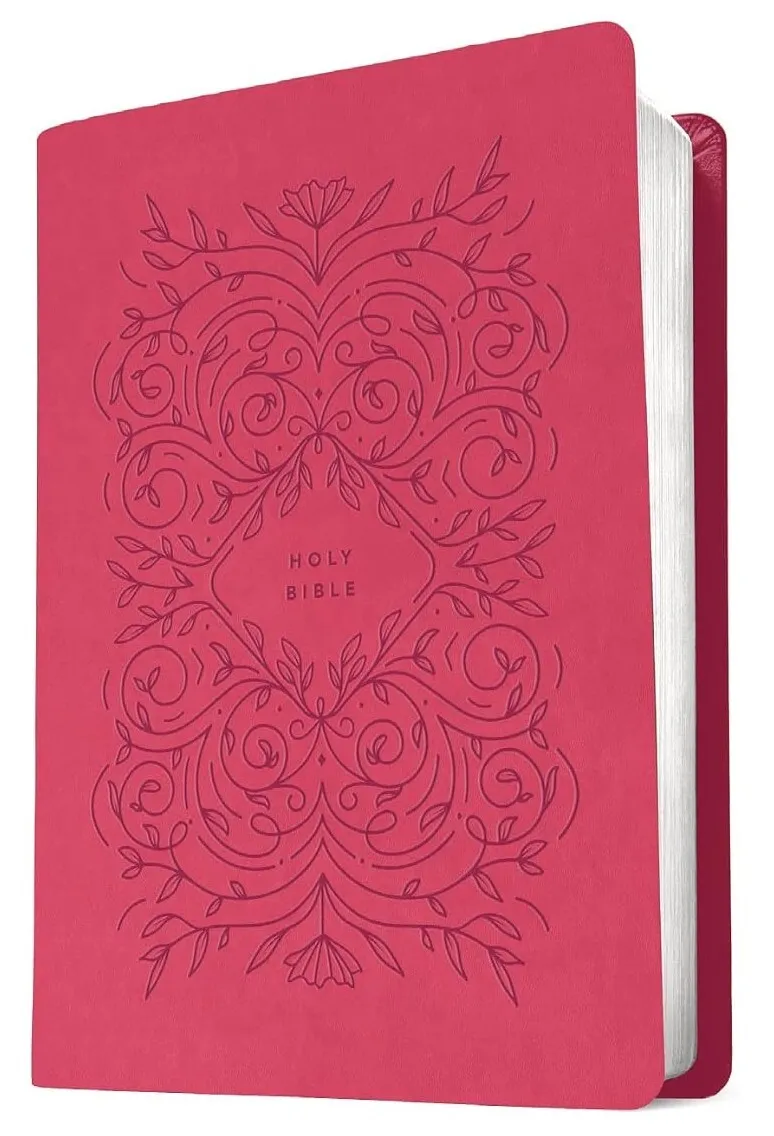 Anglais, Bible, New Living Translation, souple, similicuir, rose, motif végétal