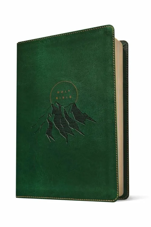 Anglais, Bible New Living Translation, très gros caractères, similicuir, verte, motif montagne