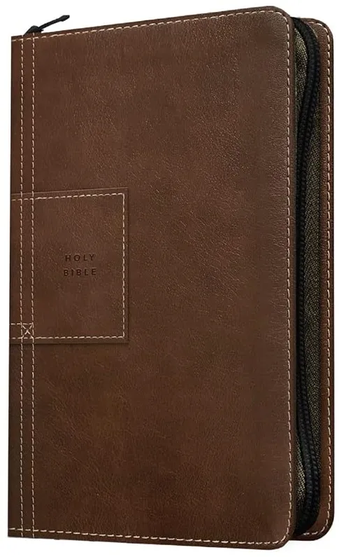 Anglais, Bible, New Living Translation, similicuir, brune, fermeture éclair, tranche or
