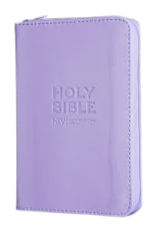 Anglais, Bible NIV, poche, souple, lilas, fermeture éclair