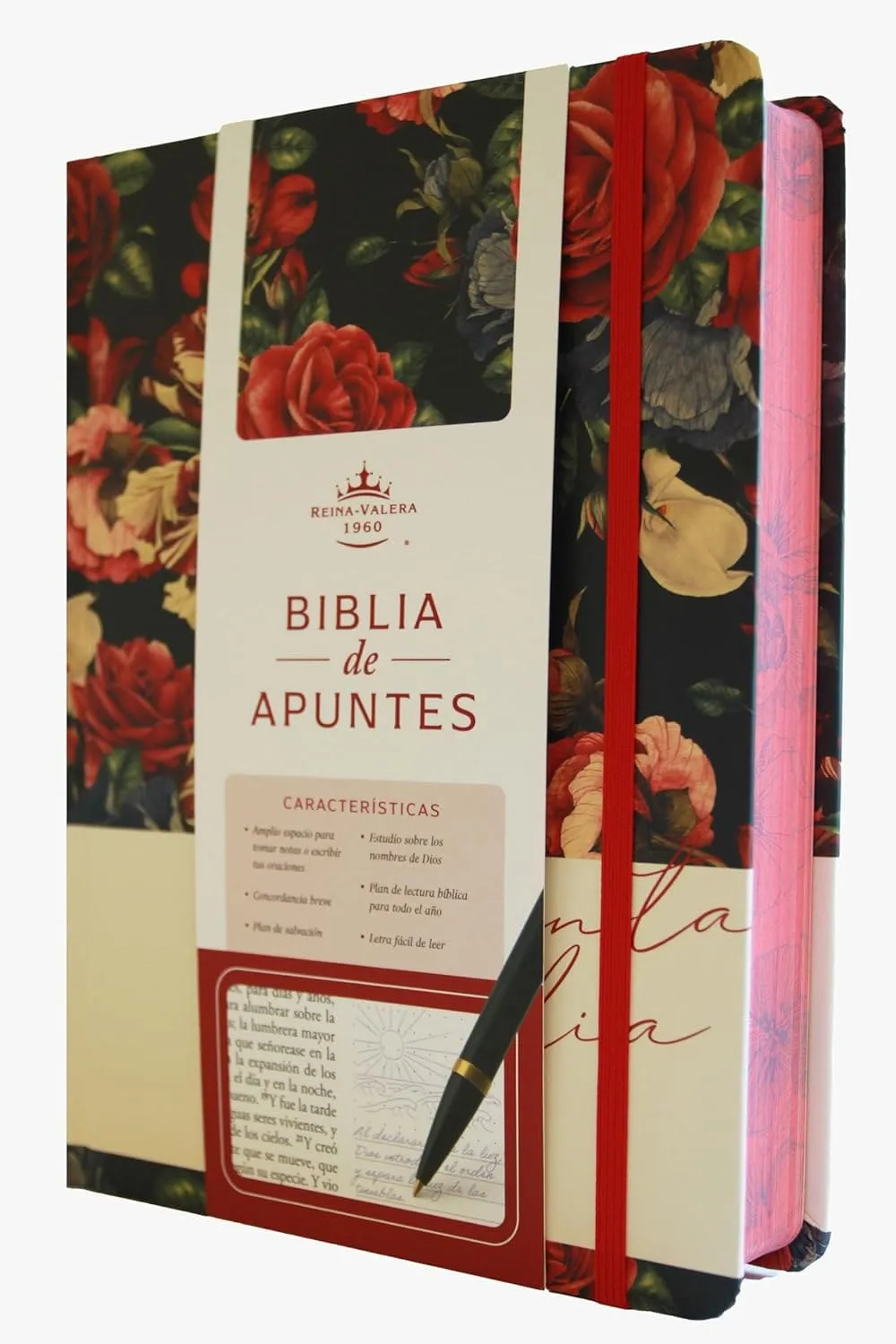 Español, Biblia de Apuntes RVR 1960 Tapa dura, Azul oscuro con flores (Edición cantos pintados) /...