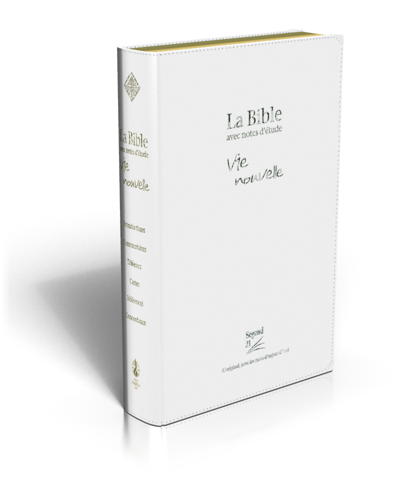 Bible d'étude Vie nouvelle, Segond 21, blanche - couverture souple, vivella, tranche or, avec boîtier