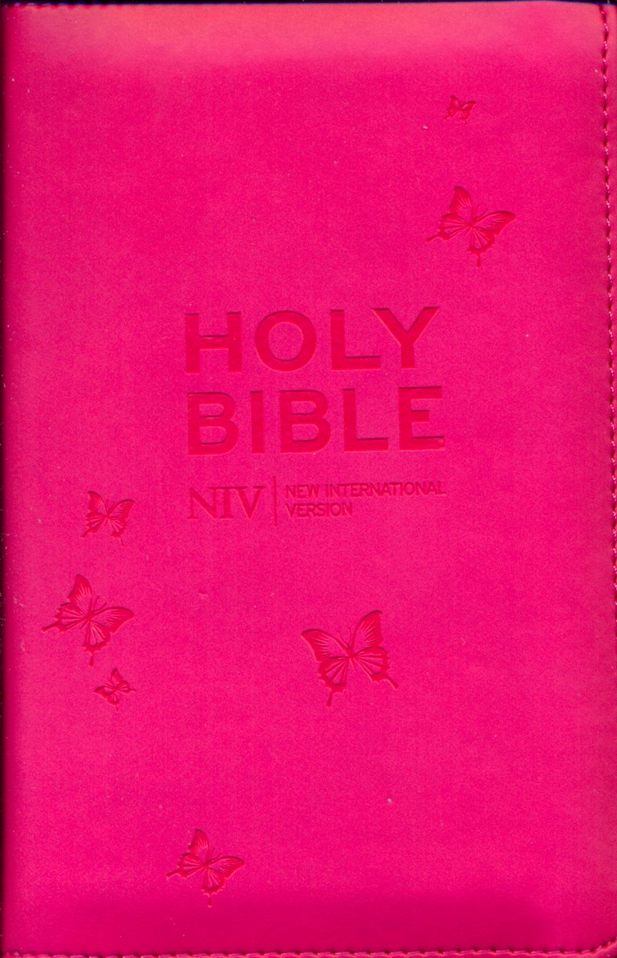 Anglais, Bible NIV, poche, souple, rose, fermeture éclair, tranche argent