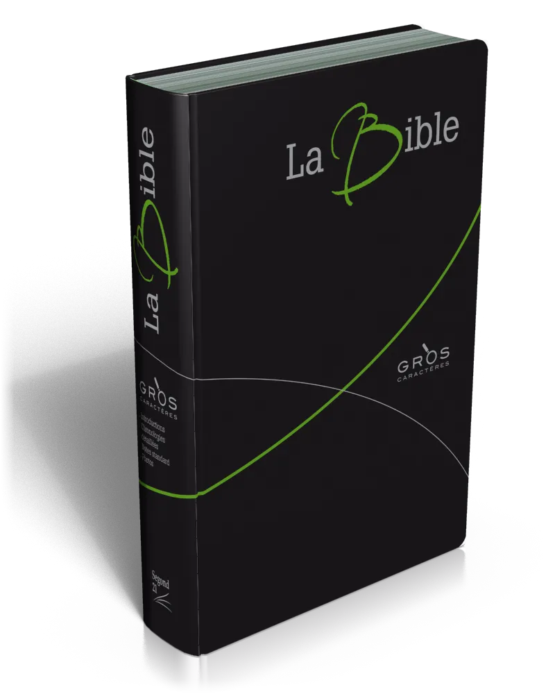 Bible Segond 21, gros caractères, noire - couverture souple, fibrocuir, tranche argent