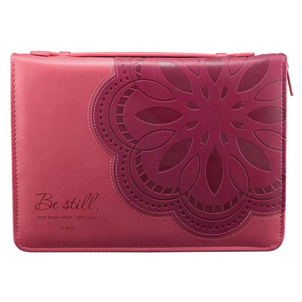 Pochette Bible Motif 'Be still, Ps.46:10' - Similicuir rose