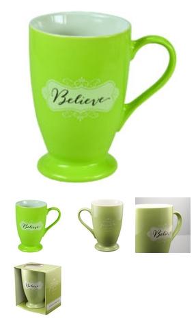 TASSE AVEC PIED VERT PALE "BELIEVE"-350 ML