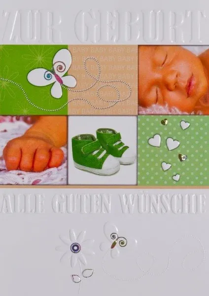 Doppelkarte Geburt Schmetterling, Babygesicht
