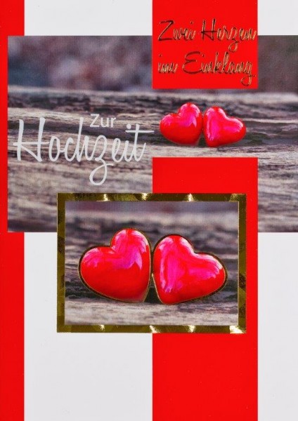 Hochzeit - rote Herzen - Faltkarten mit Umschlag - Fremdkarte