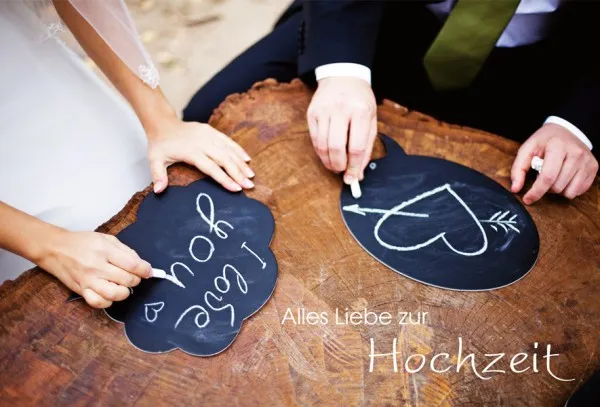 Hochzeit - zwei Schieferherzen - Faltkarten mit Umschlag - Fremdkarte