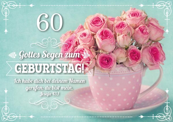 Doppelkarte Geburtstag 60 Rosen in Tasse