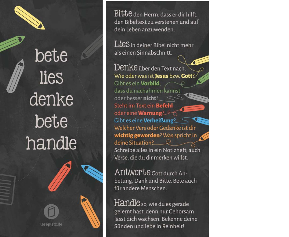 Lesezeichen "Bibellese" - bete - lies - denke - antworte - handle