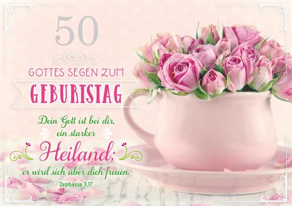 Doppelkarte Geburtstag 50 Rosen in Tasse