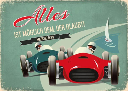 PK ZWEI ALTE RENNWAGEN 12 STÜCK - POSTKARTE