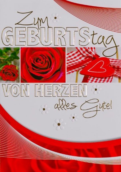 Faltkarte mit Umschlag Geburtstag rote Rose, rotes Herz