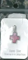 PENDENTIF CROIX ARGENT RHODIE NACRE ROSE