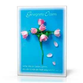 Doppelkarte Vogelhäuschen Ostern Tulpen